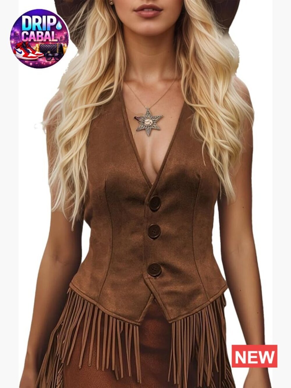 Retro Faux Suede Fringe Vest Open Front Sleeveless Casual Western Cowgirl